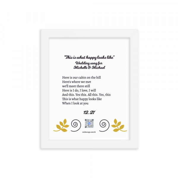 framed custom wedding song to show example of art, lyrics and presenation