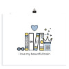 beautiful brain 8x10 art print with books, glasses, heart and crown design, qr code that plays song