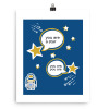 blue eco art print with illustration of happy stars complimenting each other