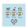 big sky blue square magnet with three smiling bees and heart with qr code that plays song