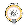 diecut round sticker with introvert af type and smiling eyes closed girl surrounded by icons, qr code that sings song