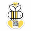happy bee die cut magnet with hearts and qr code below that plays song; black, white and yellow artwork