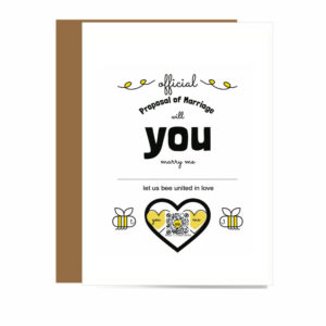 Singing Marriage Proposal Card with space to write in their name, bees and hearts design and QR code that plays sweet original love song made for this design