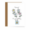floral birthday card with hip hooray type and qr code that plays original birthday song