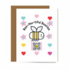 galentines greeting card smiling bee with hearts and flowers bee-you-tiful besties type and qr code that plays exclusive beautiful you song