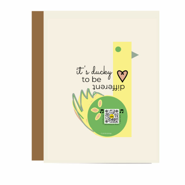 greeting card with handdrawn duck and qr code that plays song