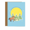 mountain life greeting card with horse, trees, sun, mountain and music notes, qr code that plays friend in a mountain town song