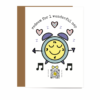 greeting card with clock, hearts and qr code that plys time to take a nap song