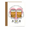 beer lovers valentine card with pink heart, two steins and qr code that plays beer love song