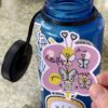 butterfly sticker being attached to water bottle