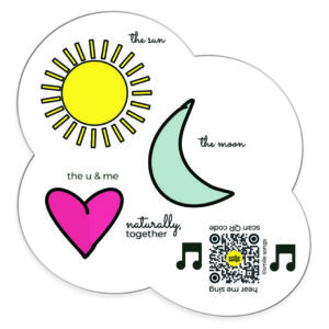 sticker with sun, moon, heart, typography and QR code that plays love song