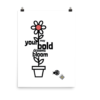 bold dream bloom poster with tall flower, ladybug and singing qr code