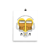 art print with two beer steins surrounded by heart, Hoppy to Beer in Love with you typography and qr code that sings love song with beer puns