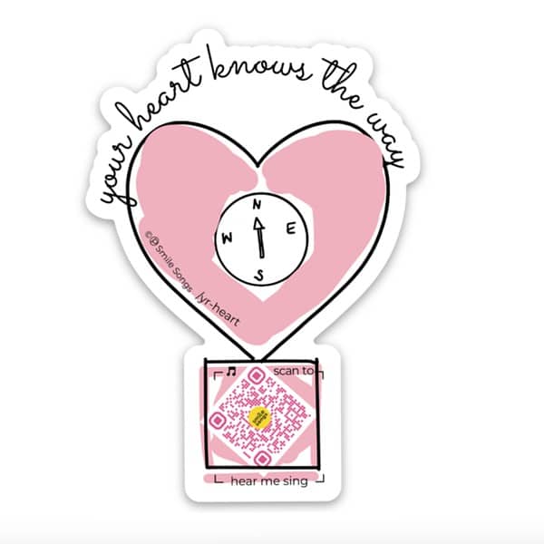 heart knows the way sticker heart shaped sticker with qr code that plays handcrafted song