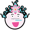 capricorn zodiac sticker with smiling woman with capricorn symbols as hair and qr code that plays capricorn power song