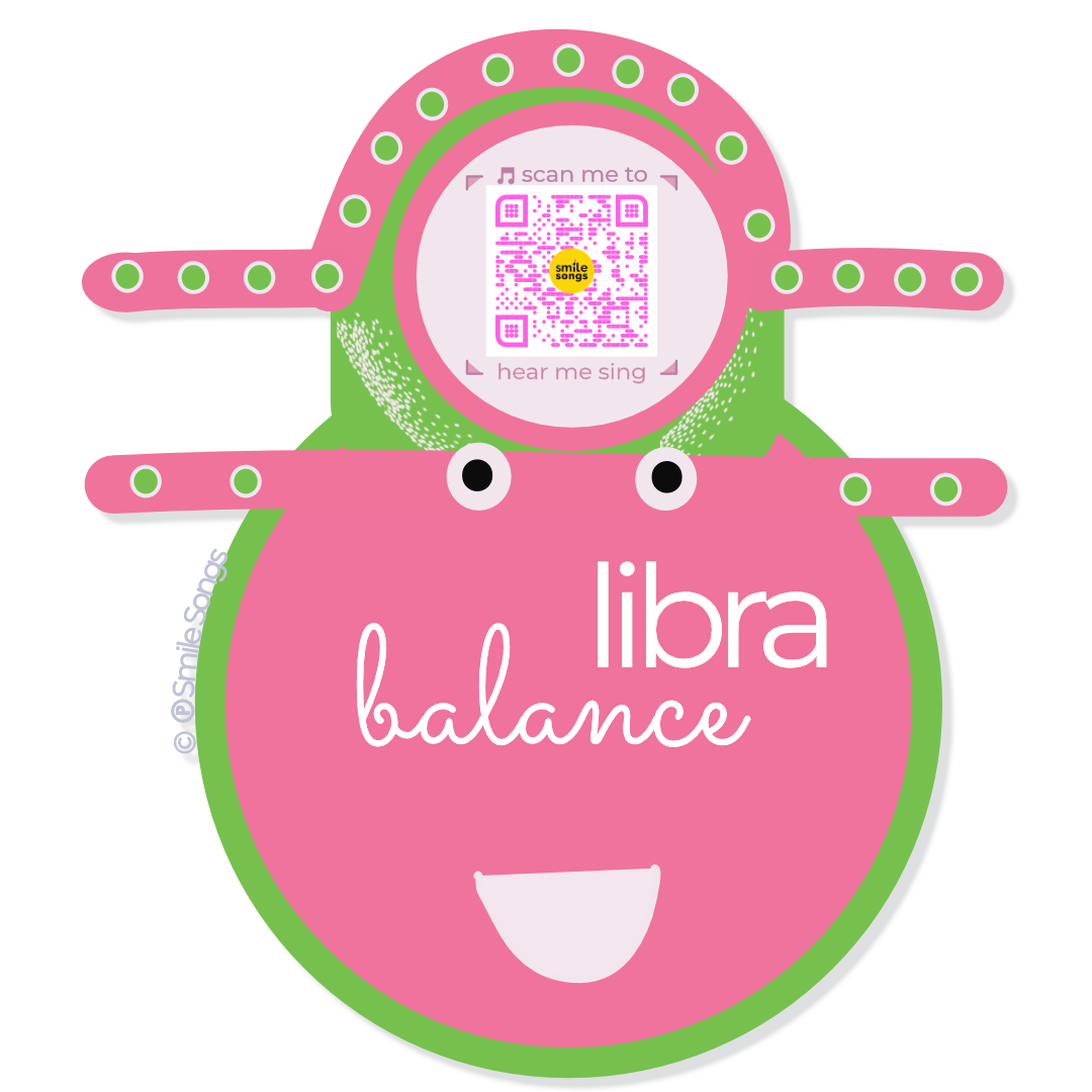 libra zodiac sticker with character wearing libra symbol as hat and qr code that plays libra song