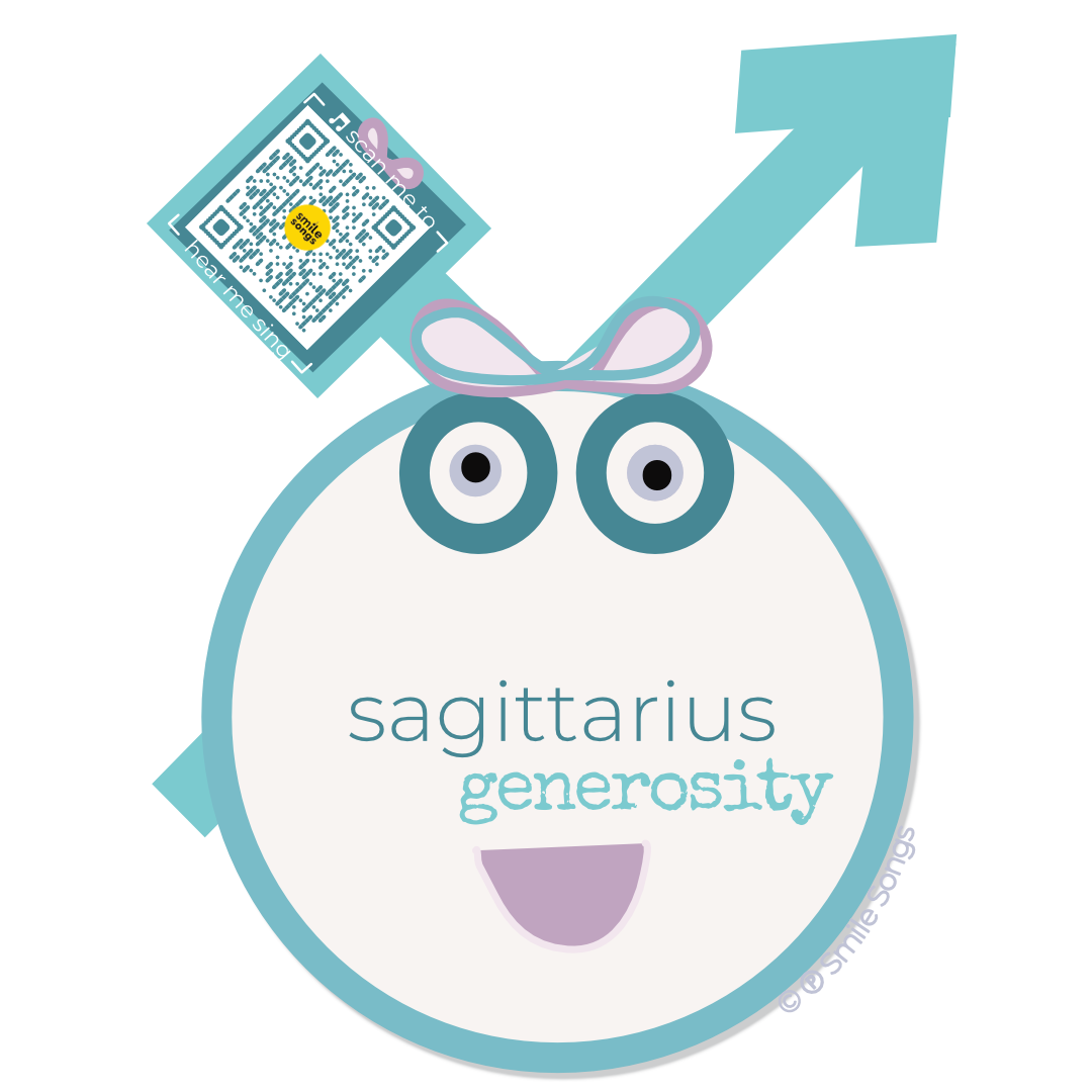 sagittarius zodiac sticker with archer character and qr code that plays sagittarius song