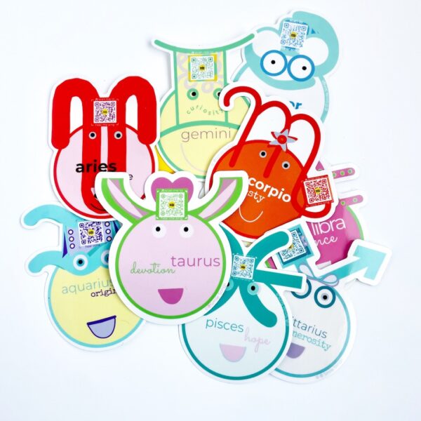 12 zodiac sign die-cut stickers to show collection and qr codes that play songs