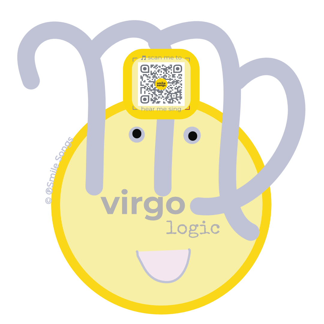 virgo zodiac sticker with character based on astrological symbol and qr code that plays song