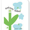 small notebook with graphic design of green stem with leaves and QR code that sings song atop like flower, music notes and blue clouds