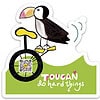 Smile Songs toucan do hard things singing sticker diecut sticker with toucan riding unicycle with qr code in wheel that plays song