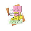 GC131 Anxiety Buster mock greeting card with giant wearing boots full of healthy tips to counter anxiety, qr code that plays anxiety buster song