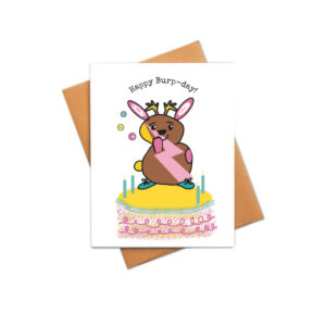 happy burp day birthday card with burping jackalope and qr code that plays handcrafted song