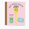 smile songs get well spoon singing greeting card pink greeting card with illustration of smiling yellow spoon wearing nurse's hat, potted flowers with QR code that plays song inside pot and pillow with infinity sign and zzz's