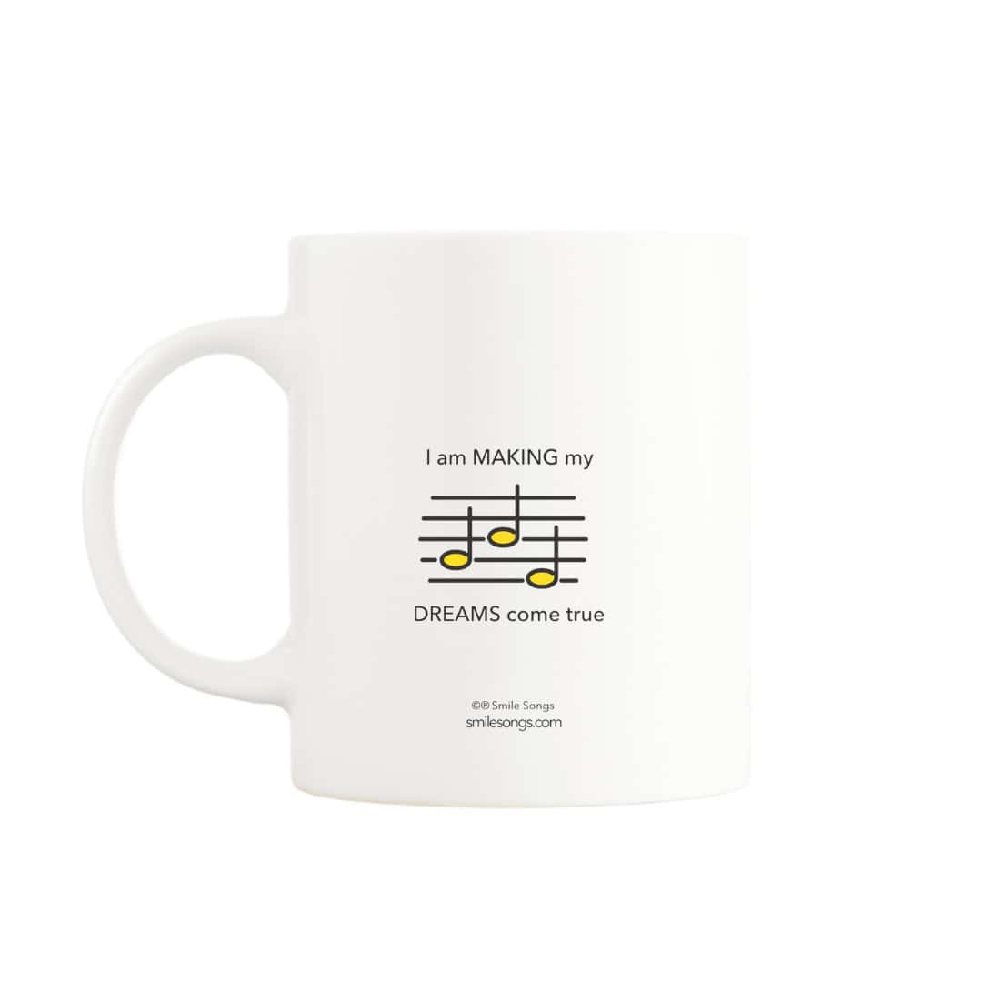 Lyric excerpt on the back of the I Am Making My Dreams Come True musical mug with an inspiring QR code song