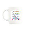 Affirmation musical mug with Proud to Be Me message and QR code