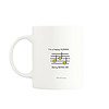 White mug featuring a lyric excerpt with musical notes on the back, complementing the Happy Human design