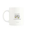 White mug with a lyric excerpt and musical notes on the back, adding to the Jackalope Magic design on front