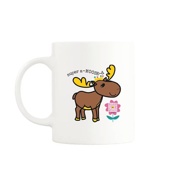 moose-musical-mug-front Moosical musical mug featuring a happy moose with a QR code song