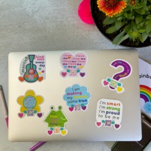 6 affirmation stickers on laptop