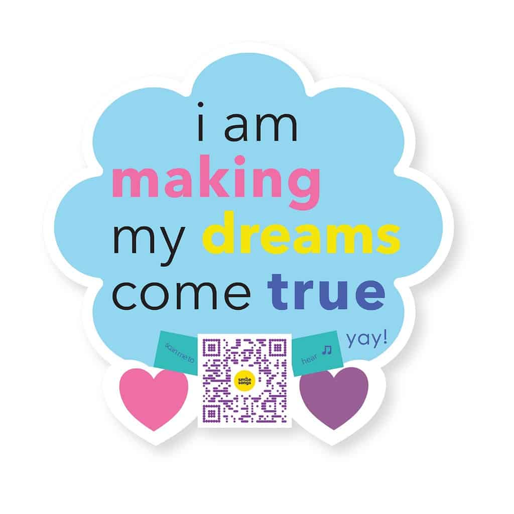 blue cloud with colorful type making dreams come true affirmation sticker