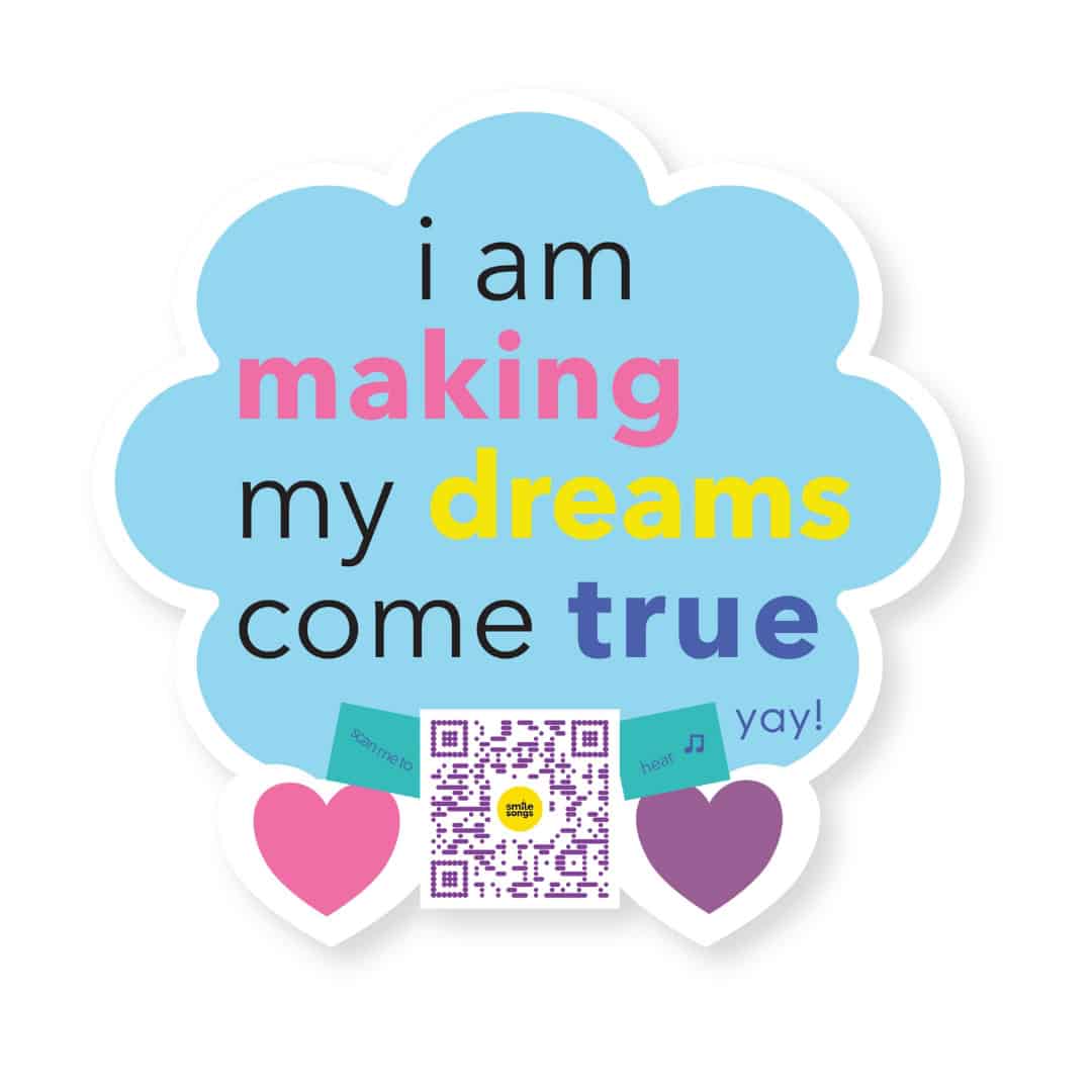 blue cloud with colorful type making dreams come true affirmation sticker