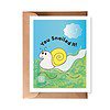 Recycled paper greeting card with handdrawn snail and You Snailed It message and QR code that plays handcrafted song